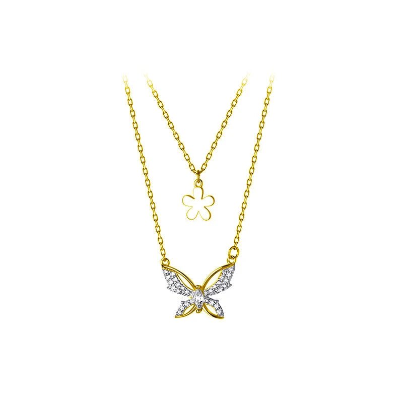 Colar Duplo Borboleta em Prata 925 com zircônia.