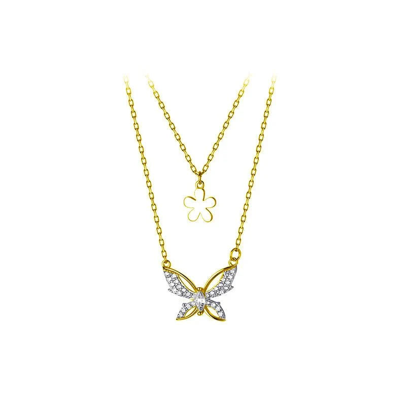 Colar Duplo Borboleta em Prata 925 com zircônia.