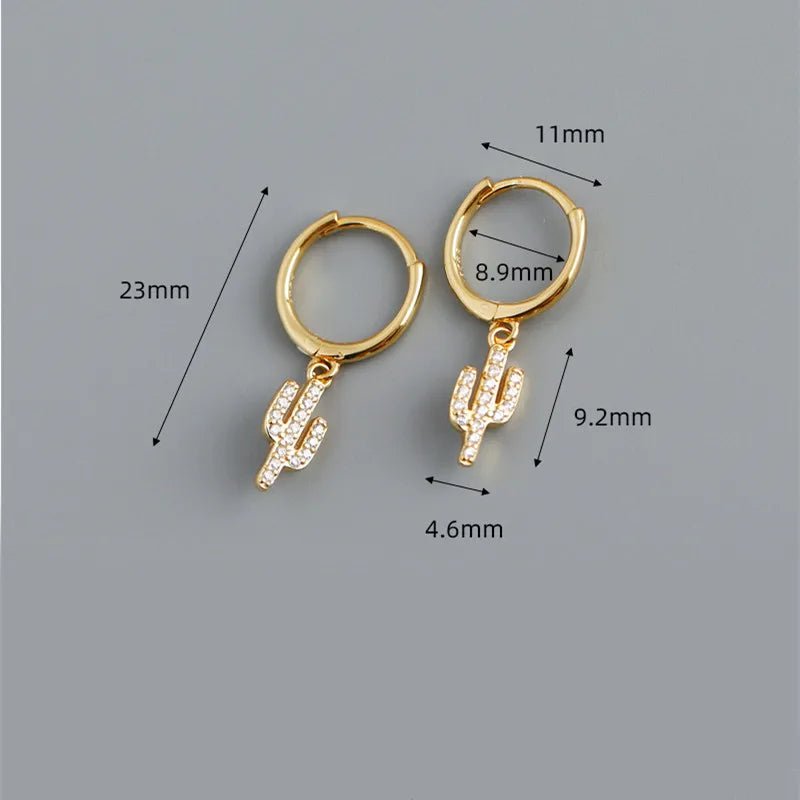 Brinco Argola Cacto em Prata 925 com Zircônia