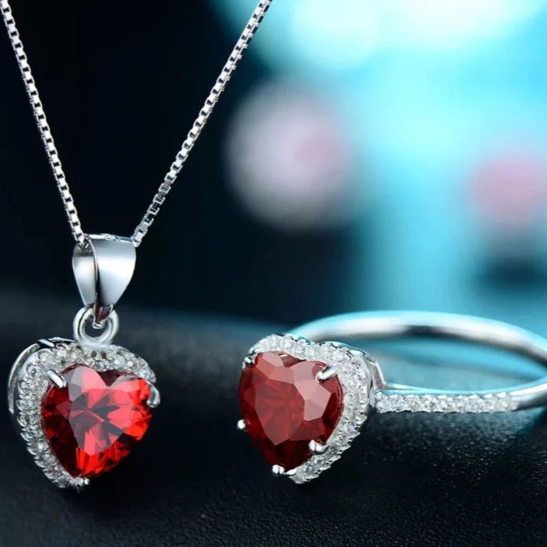 Conjunto Colar e Anel Turmalina Vermelha Prata 925
