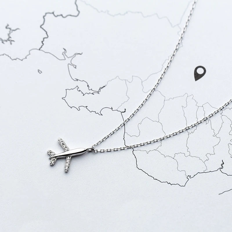 Colar Avião com Zircônia em Prata 925