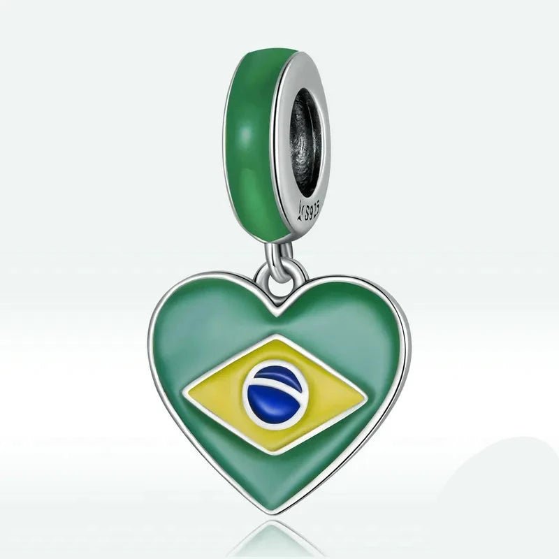 Berloque Coração Brasil Prata 925