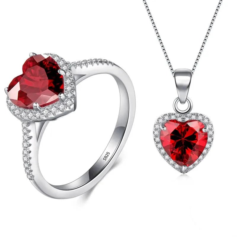 Conjunto Colar e Anel Turmalina Vermelha Prata 925