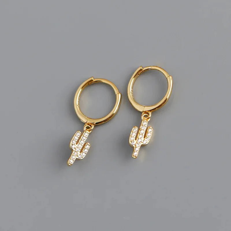 Brinco Argola Cacto em Prata 925 com Zircônia