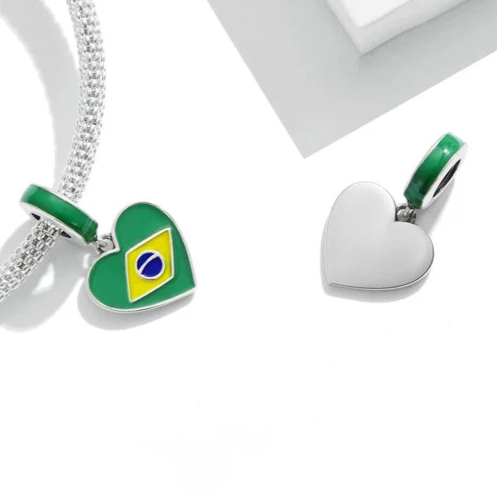Berloque Coração Brasil Prata 925