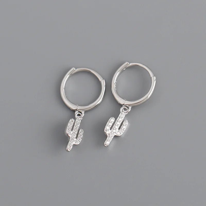 Brinco Argola Cacto em Prata 925 com Zircônia