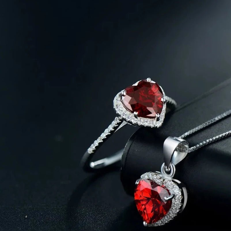 Conjunto Colar e Anel Turmalina Vermelha Prata 925