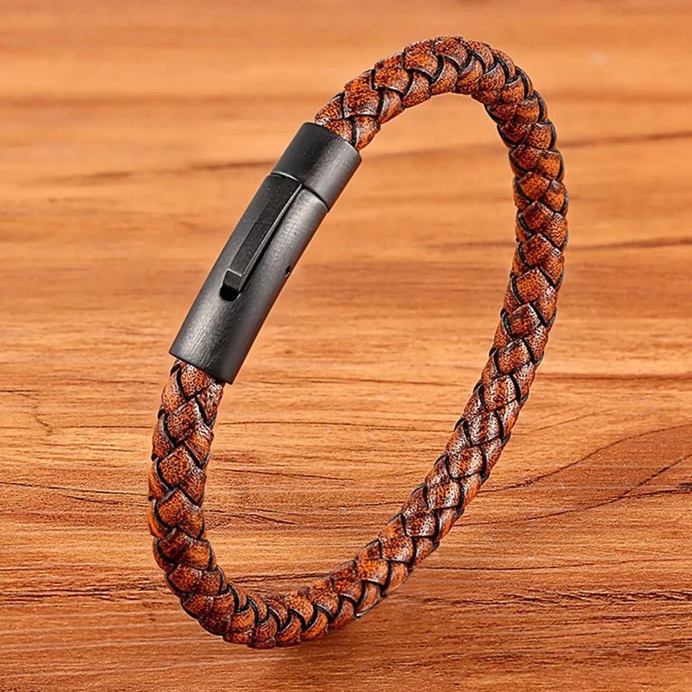 Pulseira Masculina Trança Couro