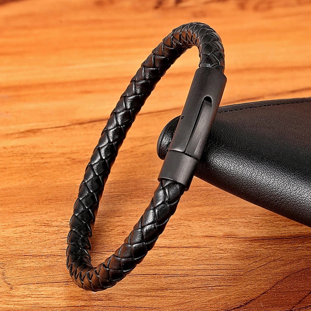 Pulseira Masculina Trança Couro