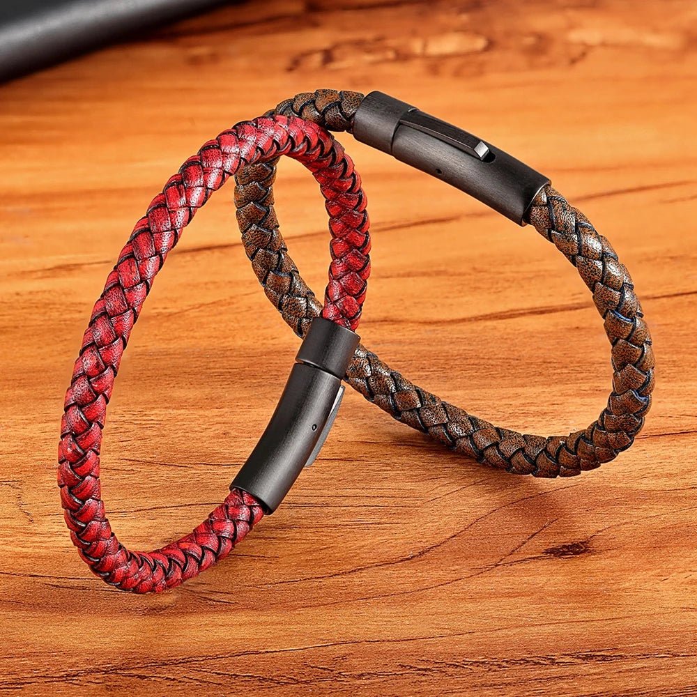 Pulseira Masculina Trança Couro