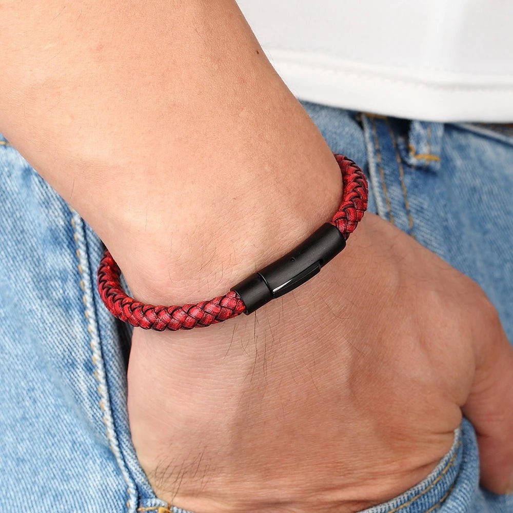 Pulseira Masculina Trança Couro