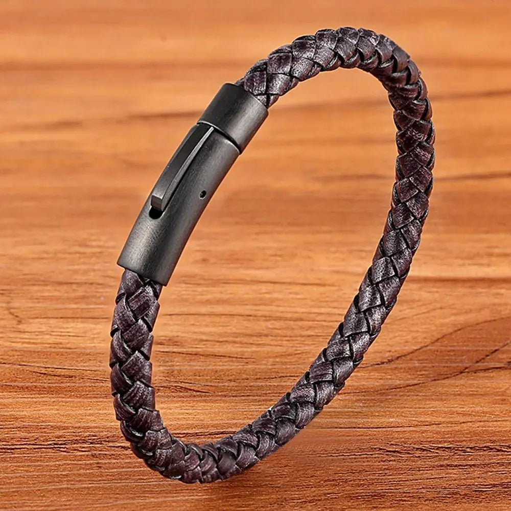 Pulseira Masculina Trança Couro