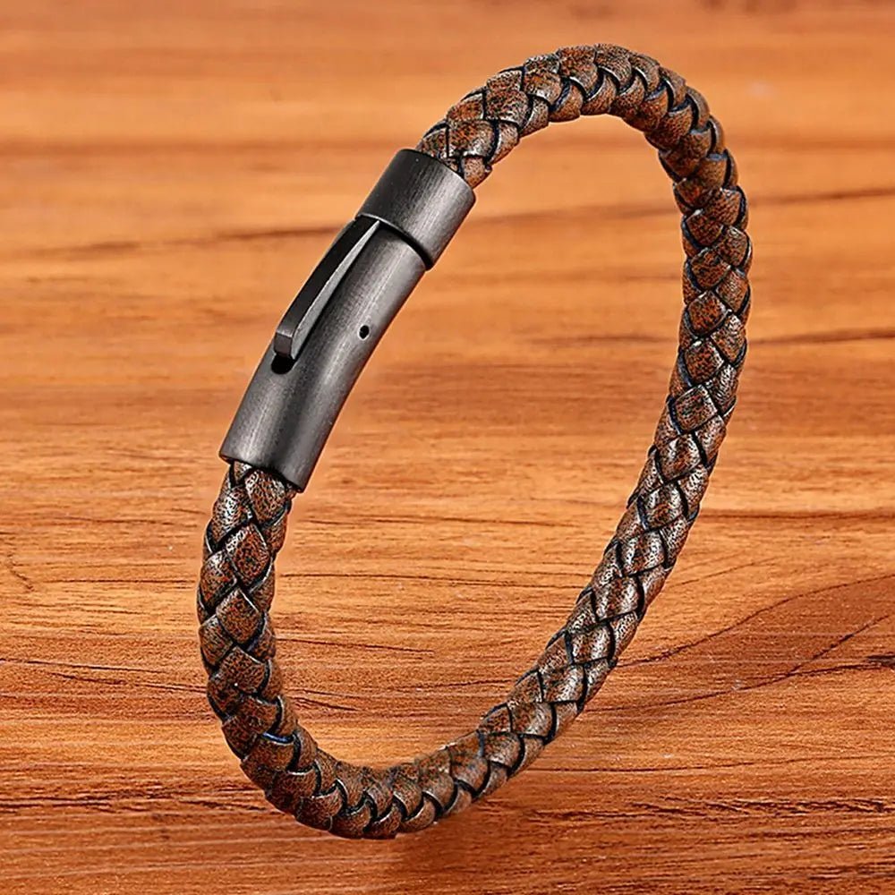 Pulseira Masculina Trança Couro