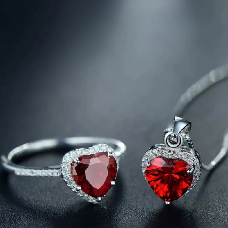 Conjunto Colar e Anel Turmalina Vermelha Prata 925