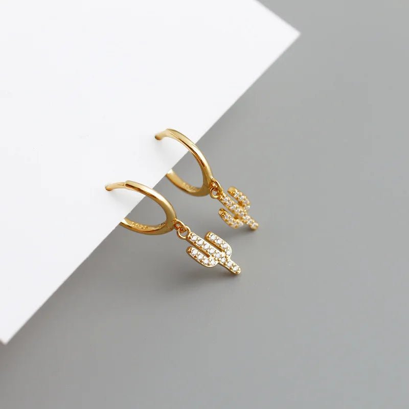 Brinco Argola Cacto em Prata 925 com Zircônia