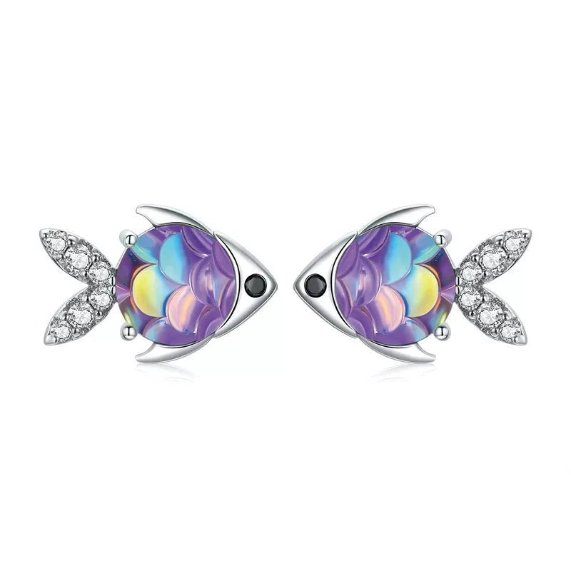 Brinco Peixe Violeta em Prata 925