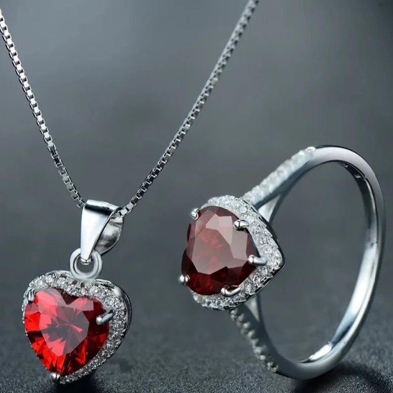 Conjunto Colar e Anel Turmalina Vermelha Prata 925