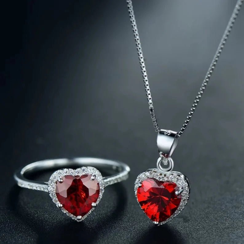 Conjunto Colar e Anel Turmalina Vermelha Prata 925