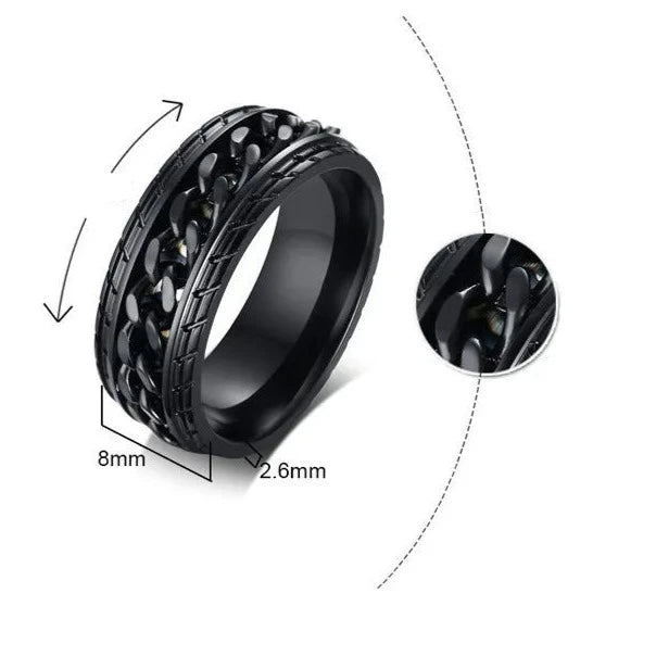 Anel de corrente giratório preto 8mm