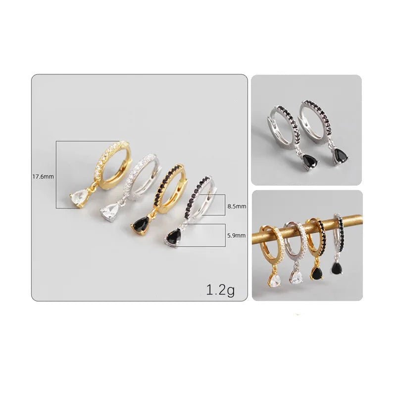 Brinco Prata Pedra Preta em Prata 925