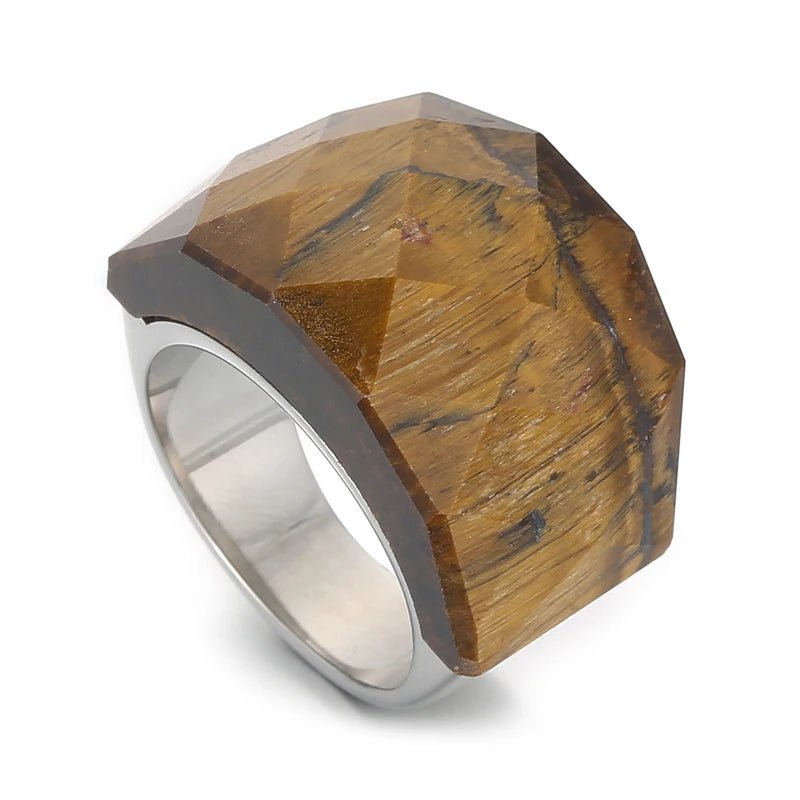 Anel Pedra Natural Grande Banhado em Ouro 18k