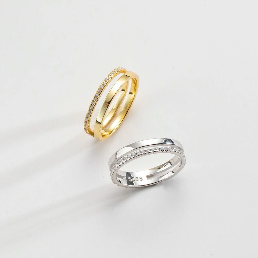 Anel duplo Zircônia Brancas