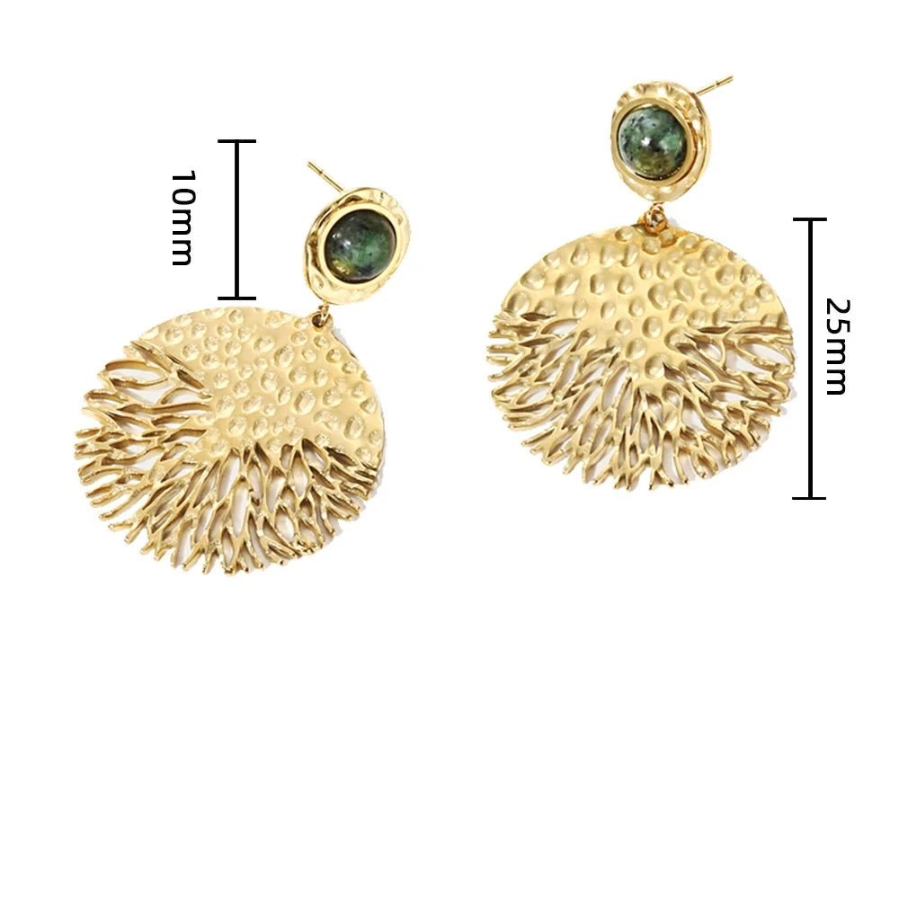 Brinco Pedra Natural Árvore da vida 18K