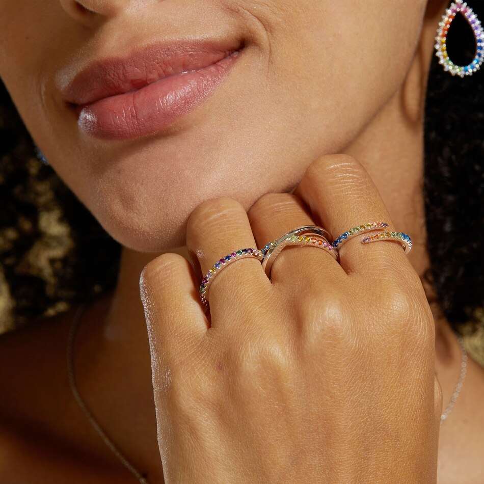 Anel de Prata Ajustável com Zircônia