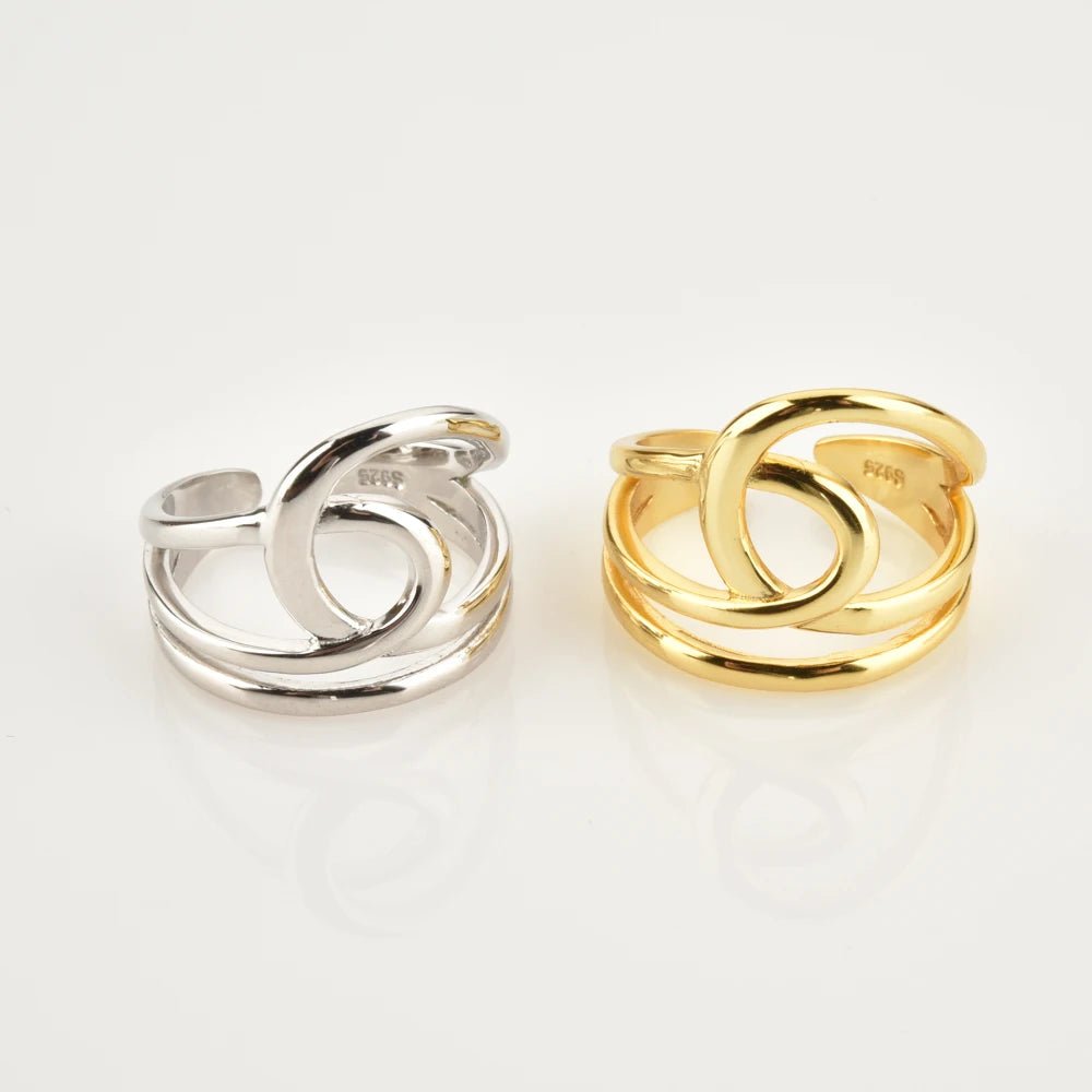 Anel Linhas Curvilíneas em Prata 925 com Banho de Ouro 18k