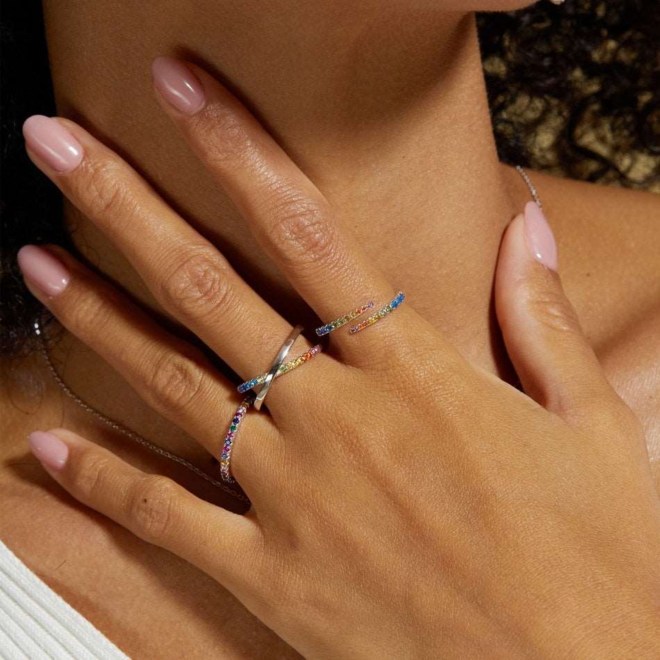 Anel de Prata Ajustável com Zircônia