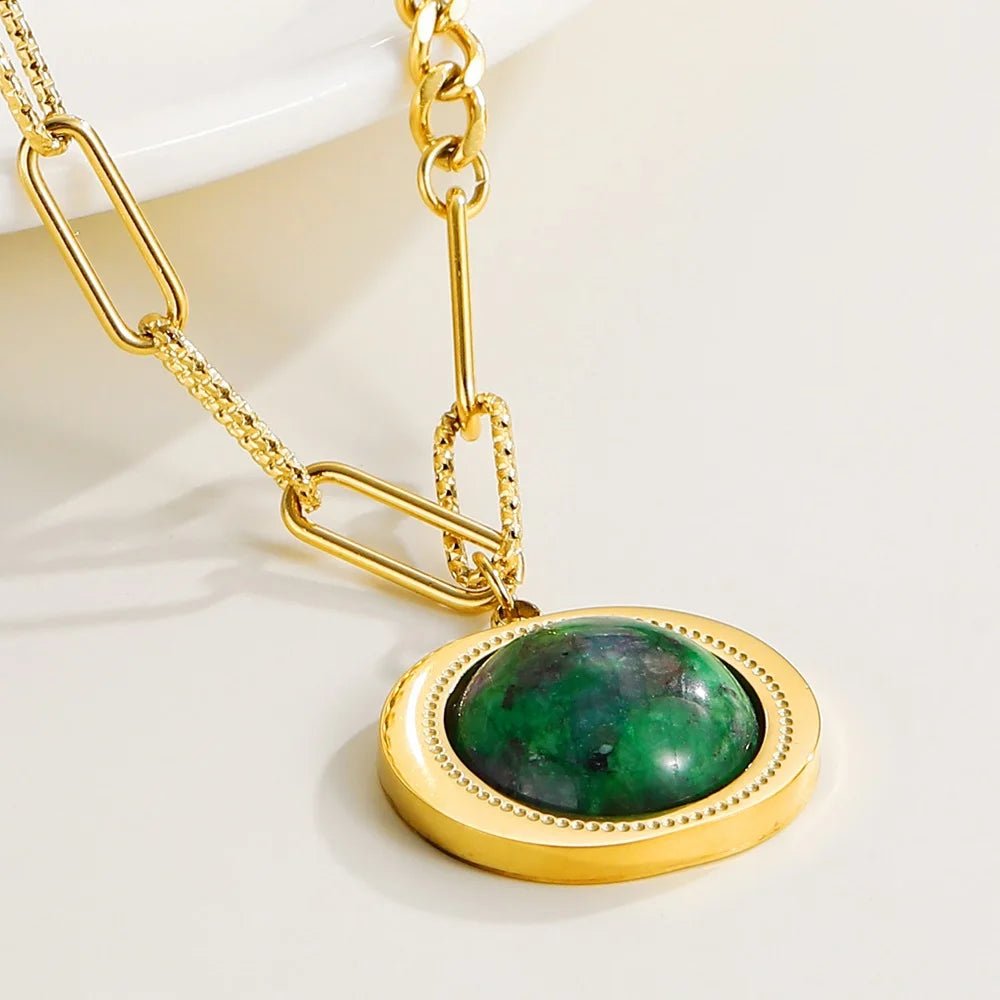 Colar Pedra Natural Verde 18K