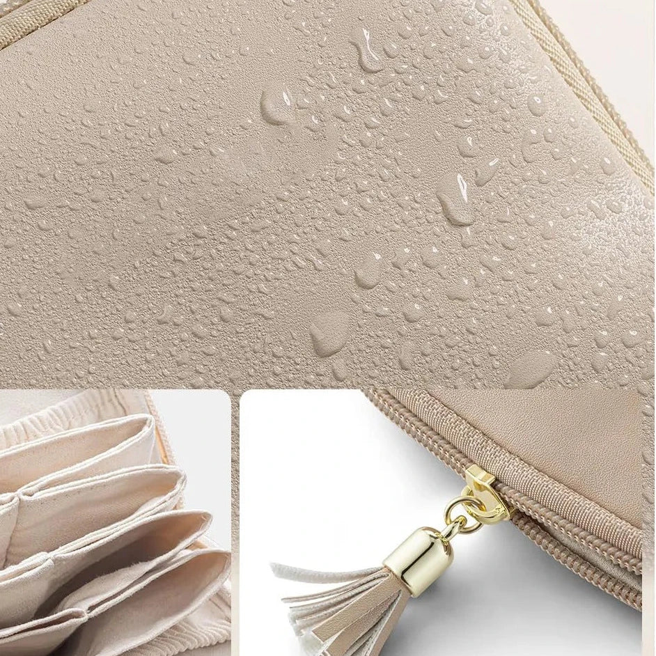 Porta-Joias de Couro com Zíper e Interior em Veludo