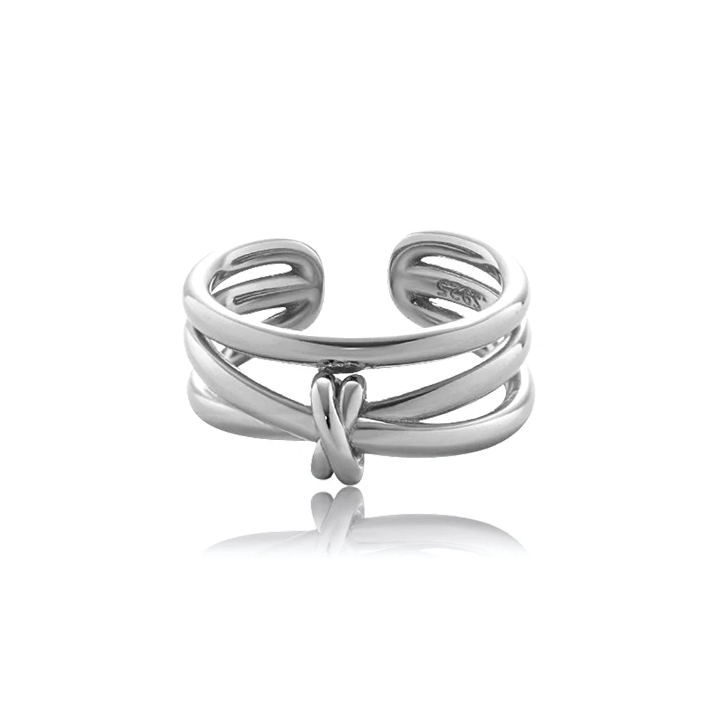 Anel Cruzado Redimensionável Ajustável em Prata 925