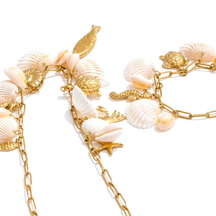 Conjunto Colar e Pulseira Geométricos em Aço Inoxidável com Banho Ouro PVD