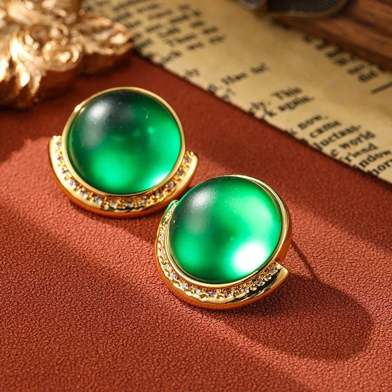 Brinco Vintage Verde Banhado a Ouro 18k Hipoalergênico