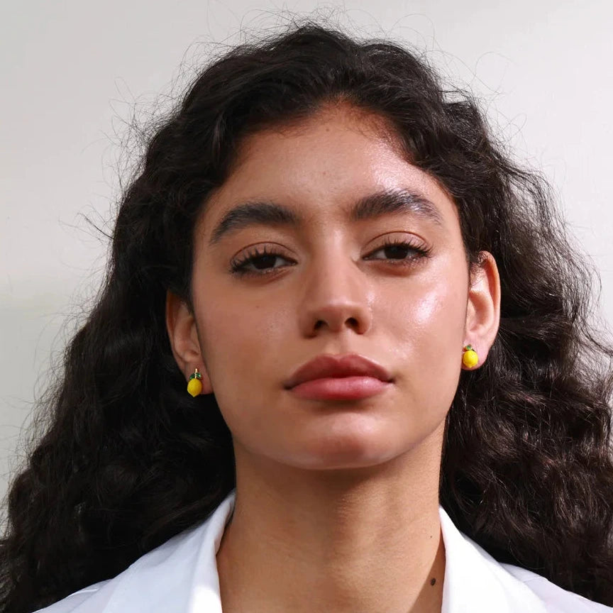 Brinco Limão Dourado Geométrico com Zircônia