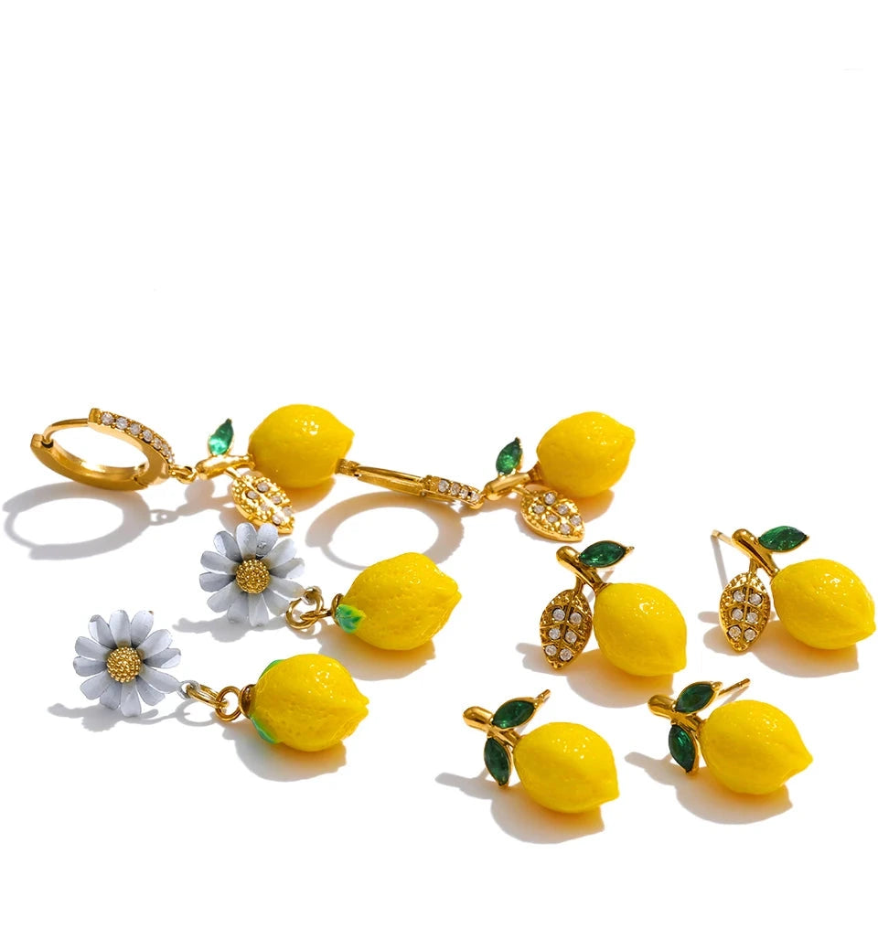 Brinco Limão Dourado Geométrico com Zircônia