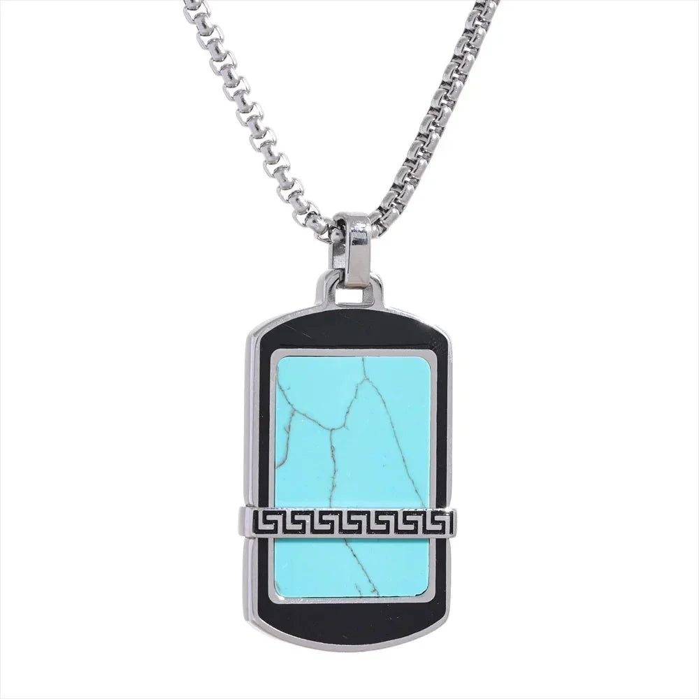 Colar Masculino com Pingente de Pedra Azul Turquesa Banhado