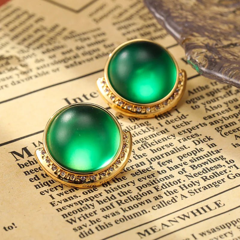 Brinco Vintage Verde Banhado a Ouro 18k Hipoalergênico