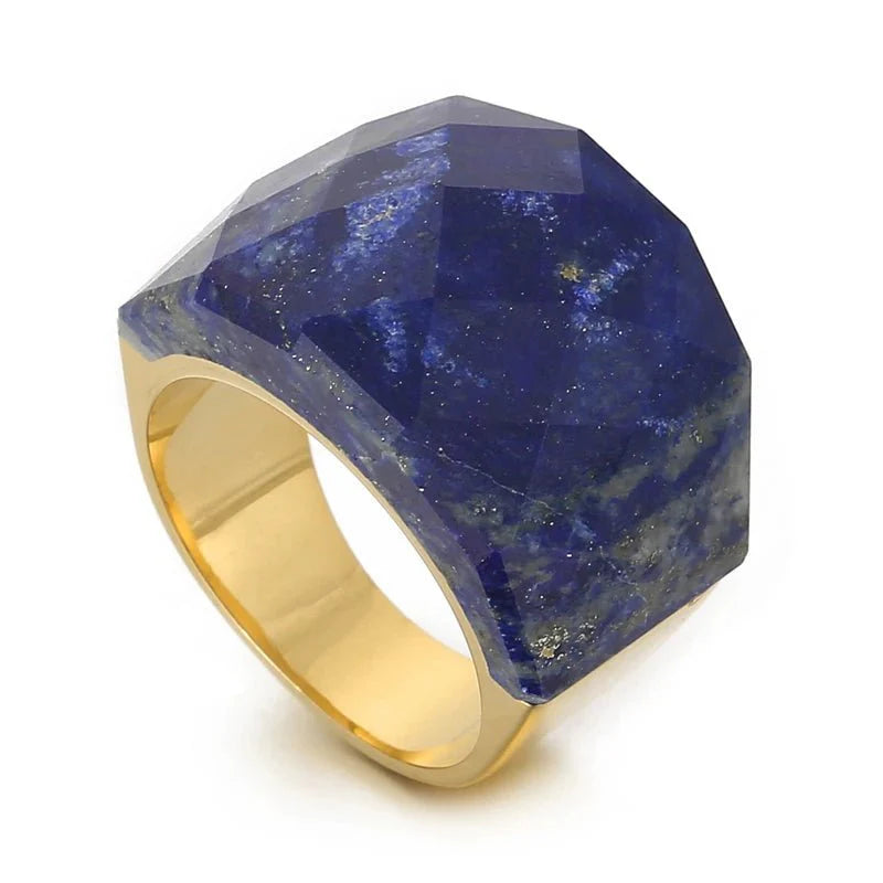 Anel Pedra Natural Grande Banhado em Ouro 18k