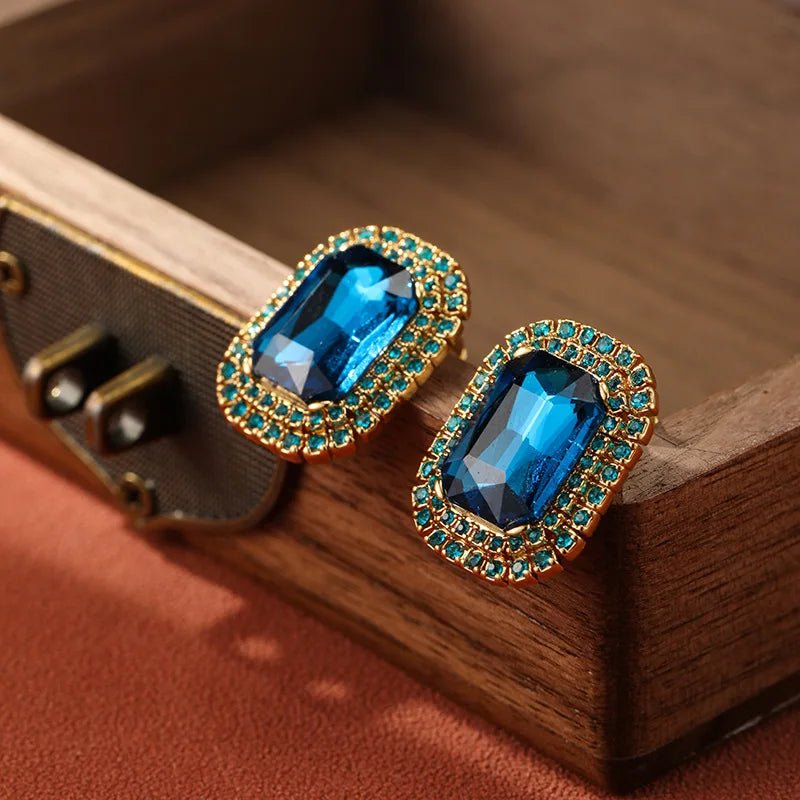 Brinco Vintage Azul com Zircônia Folheado a Ouro 18k