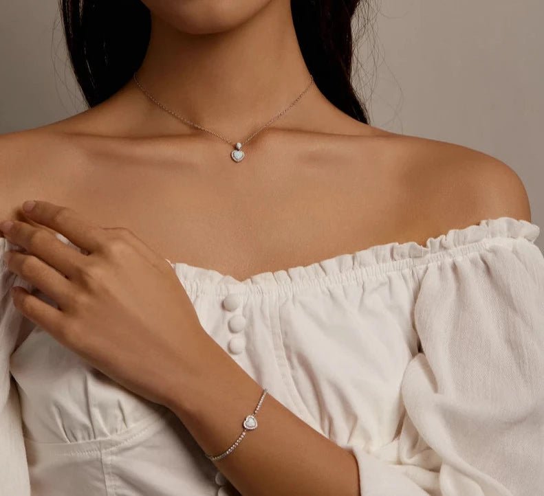 Conjunto Colar e Pulseira Coração em Prata 925 com Zircônia