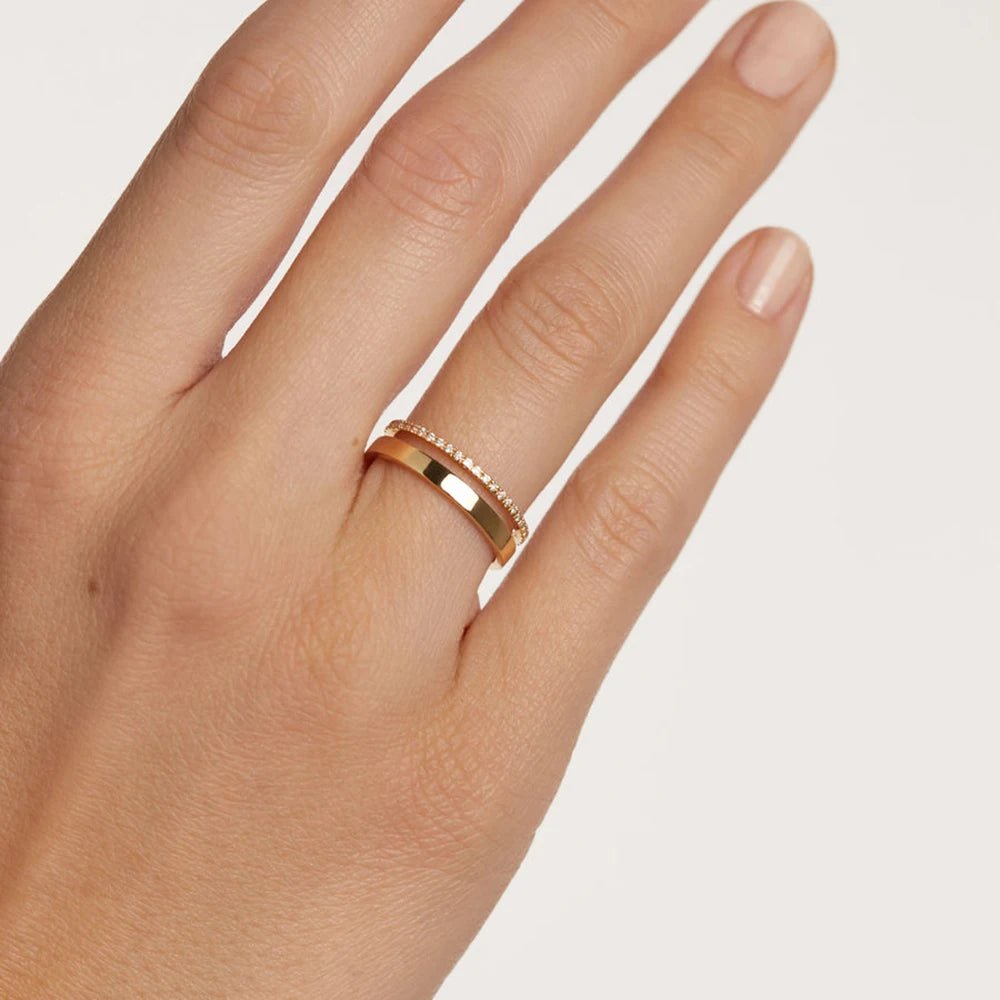 Anel duplo Zircônia Brancas