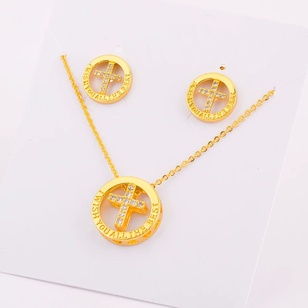 Conjunto De Joias Cruz Folheada Ouro 18k