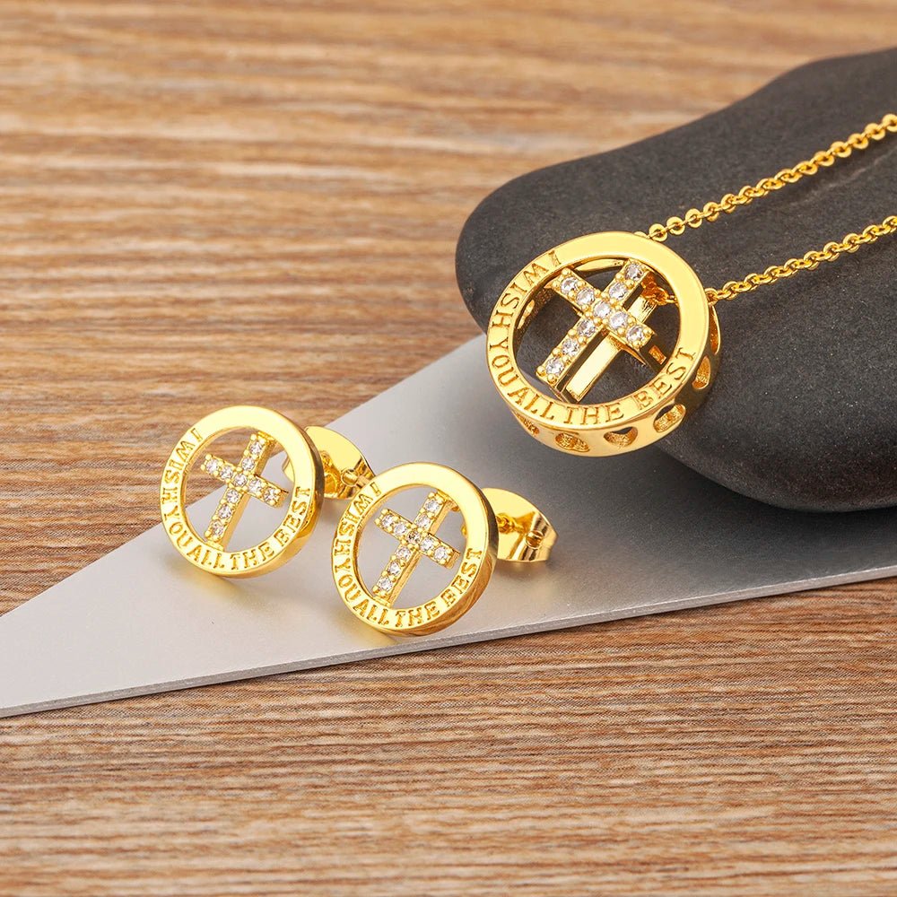 Conjunto De Joias Cruz Folheada Ouro 18k