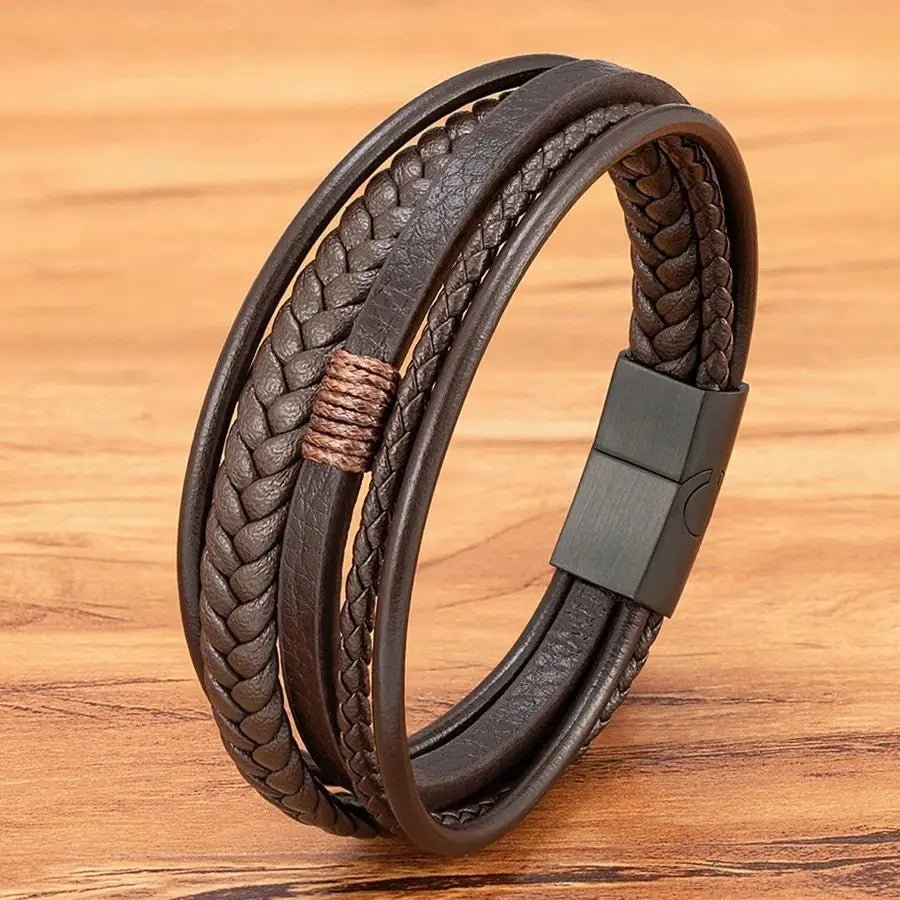 Pulseira Masculina Couro Dupla - MAS_39 folheada a ouro da Vonn | Vonn