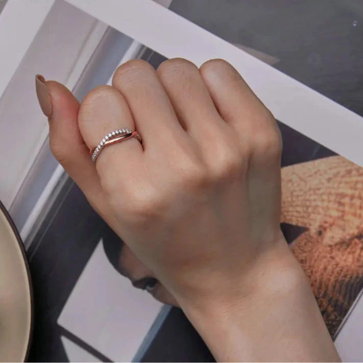 Anel Prata Aro Duplo Zircônia