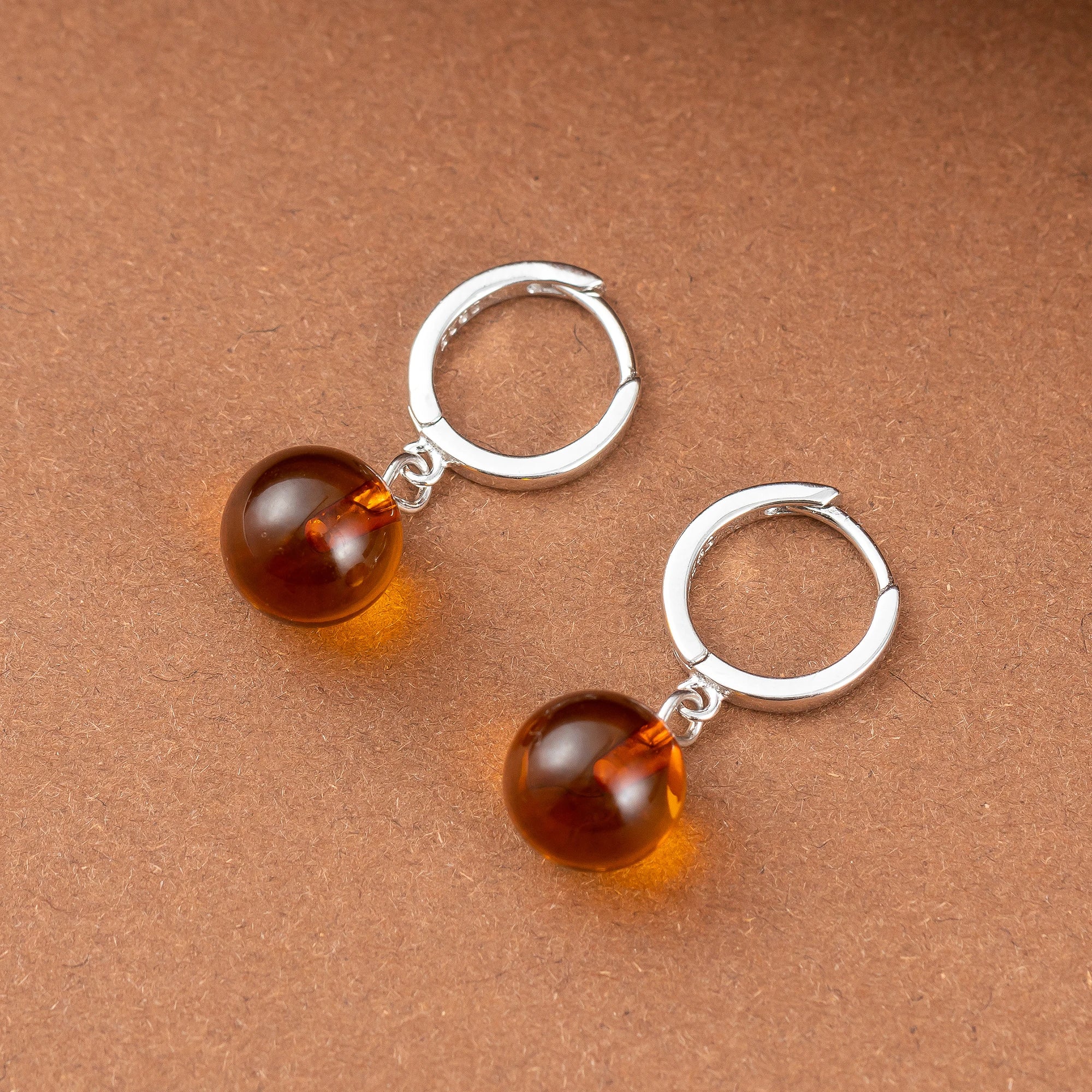 Brinco Âmbar Em Prata