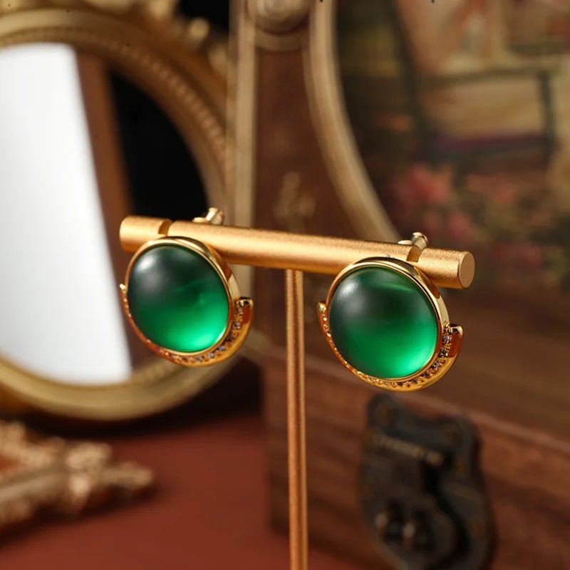 Brinco Vintage Verde Banhado a Ouro 18k Hipoalergênico