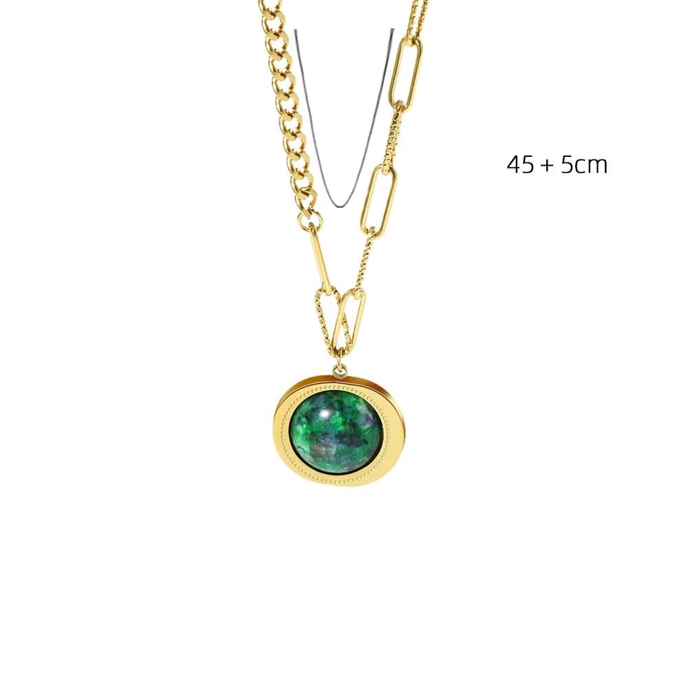 Colar Pedra Natural Verde 18K